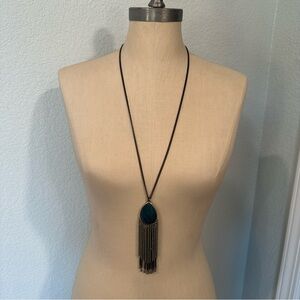 LOFT Teal Faceted Stone & Gunmetal Tassel Long Pendant Necklace